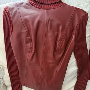 L'AGENCE Burgundy Leather and Knit Sweater